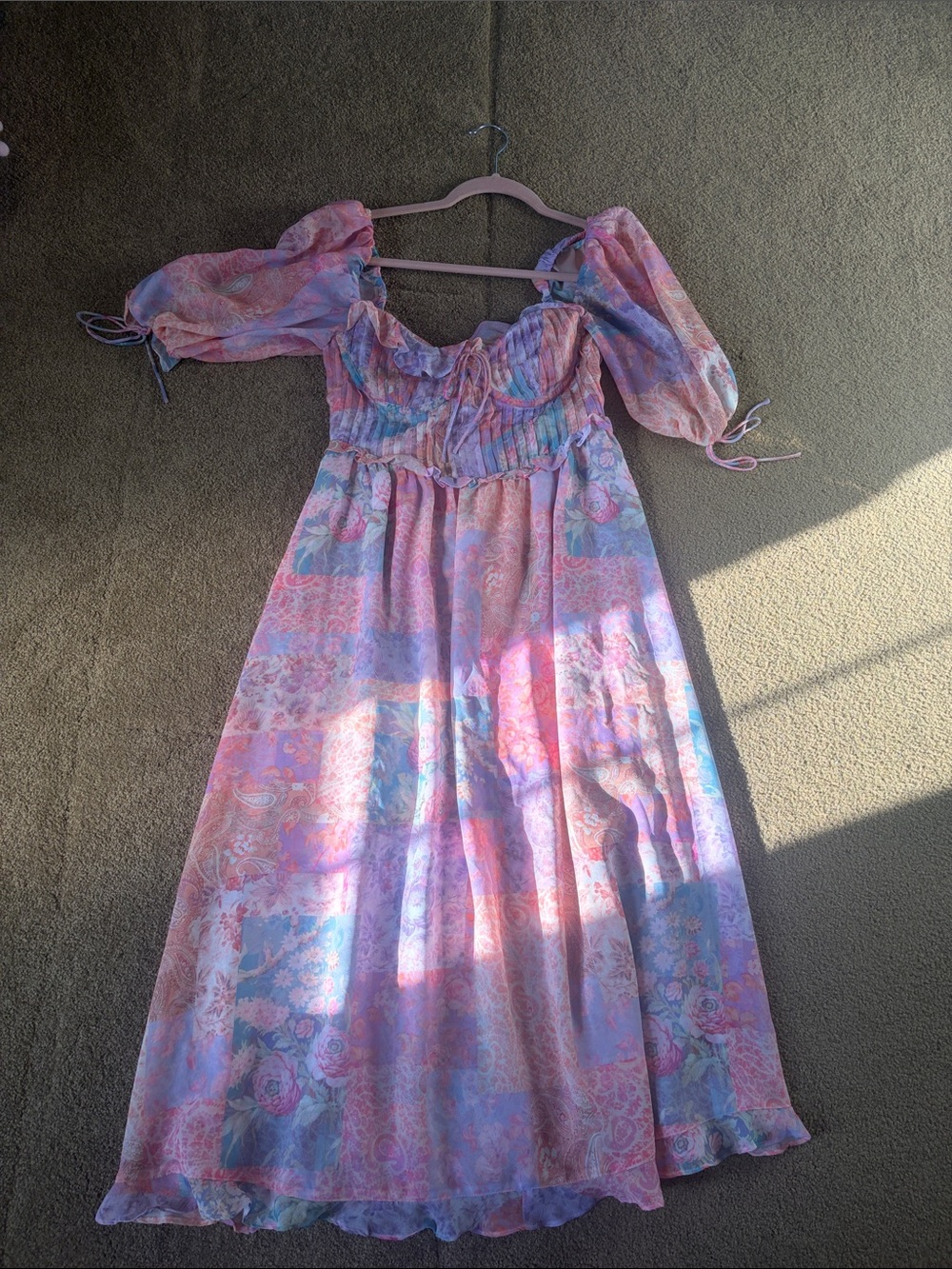 For Love & Lemons Pink and Lavender Floral Midi Dress